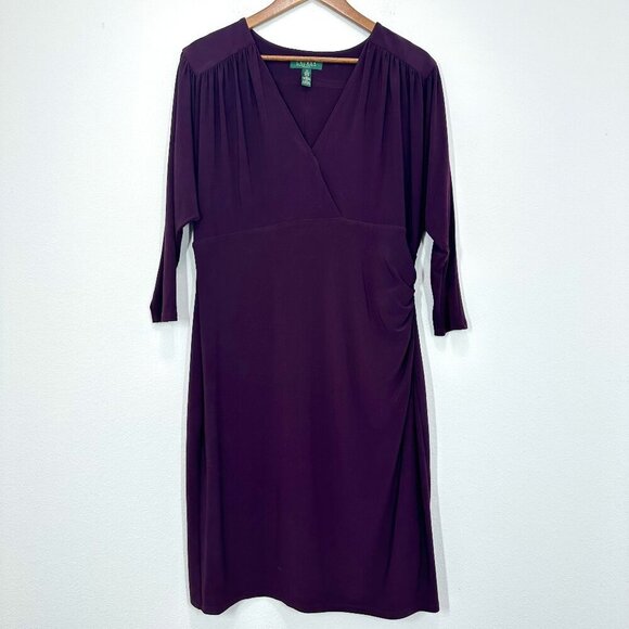 Lauren Ralph Lauren Women's Size 18 Purple Eggplant 3/4 Sleeve Midi Formal Dress - Picture 2 of 8